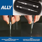 ALLY Tools Heavy Duty Automatic Center Punch w/Hardened Steel – 2PC Premium Automatic Center Punch for Metal for Machinists and Carpenters w/Adjustable Knurled Cap, Spring Loaded and Hard-Shell Case