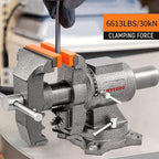 Bench Vise, 6inch Jaw Width 5inch Jaw Opening, 360° Swivel Base, Multipurpose Heavy Duty Workbench Vise with Anvil and 1 Pair Vise Jaw Pad, Table Vise Clamp force 5500LBS