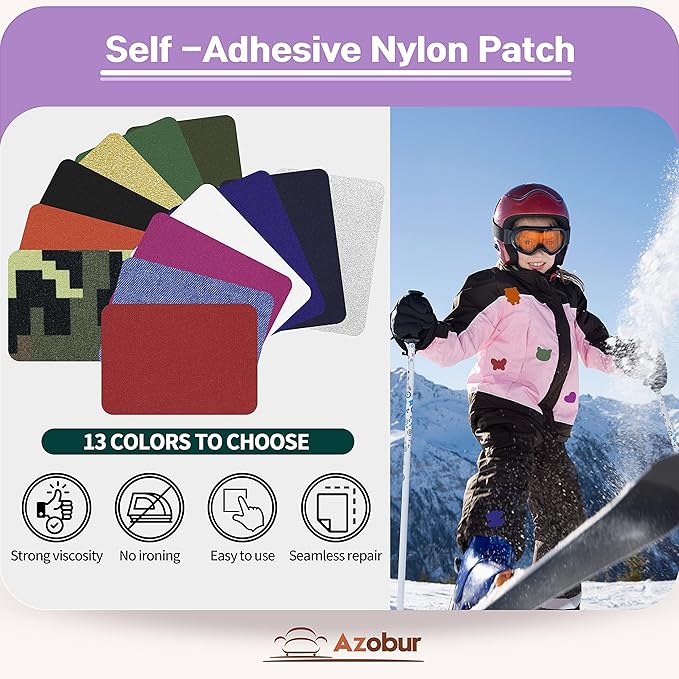 Azobur 6-Pack Nylon Repair Patch Self Adhesive Vinyl Outdoor Camping Gear Repair Kit,Waterproof Fabric Repair Patches for Down Jacket, Tent, Sleeping Bag （Orange）