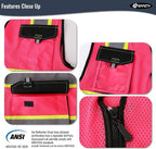 JKSafety Hi Vis Reflective Safety Vests for Men Women High Visibility Vest with Pockets Mesh Fabric Construction Safety Apparel Neon Vest for Work (220-Pink XXL)