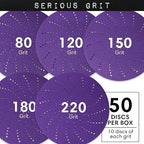 6-Inch Assorted Grit Ceramic Multi-Hole Hook & Loop Sanding Discs - Advanced Grain for Fast Cutting & Long Life - Film-Backed Universal Fit Sandpaper for 6-in Sanders - 50 Pack Box