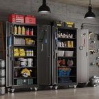 71" Metal Storage Cabinet with Wheels and Pegboard, Lockable Rolling Steel Storage Cabinet with 5 Adjustable Shelves and Door for Garage, Office, Kitchen, Assembly Required,Black