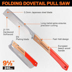 JORGENSEN Japanese Pull Saw, 9.5 Inch Pro Folding Dovetail Saw with Beech Wood Long handle, SK5 Steel Blade Tool-less Quick Change, 21TPI Cross Cut Woodworking Handsaw for Hardwood, Softwood
