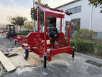Gas-Powered Sawmill - 15HP 420cc, Cuts 32" Diameter Logs into 32"x7"x188.74" Planks, 160.63" Blade, 19.68FT Rail, 2 Tires, Trailer Hitch, Taillights, Quick Up/Down Sawhead, Red Steel