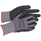 Amazon Basics Micro-Foam Nitrile Coated Work Gloves, Nylon Liner Fiber, Touch Screen, Grey, Size 9/L, 12 Pairs