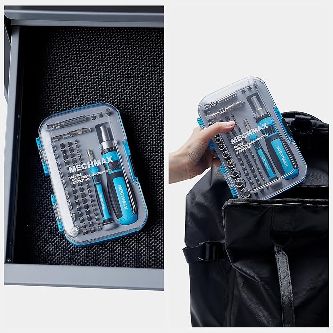 68 Piece MECHMAX Magnetic Ratchet Screwdriver Set, Socket and Interchangeable Bits Slotted, Phillips, Star, Precision Bits with Case for Home, Office, Car, Automotive, Ring Doorbell and as A Gift