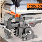 Bench Vise, 5inch Width 5inch Jaw Opening, 360° Swivel Base, Multipurpose Heavy Duty Workbench Vise with Anvil and 1 Pair Vise Jaw Pad, Table Vise Clamp force 5500LBS