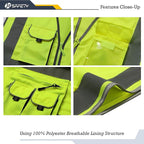 JKSafety 10 Pockets Class 2 High Visibility Zipper Front Safety Vest Yellow with High Reflective Strips Meets ANSI/ISEA Standards (88-Yellow, X-Large)