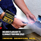 Galvanox Magnetic Wristband with Hands-Free Work Light (3-Mode) for Holding Screws Nails and Drill Bits, Durable Nylon with Powerful Magnets - Tool Gift for Men, Dad, Husband, Handyman (Yellow)