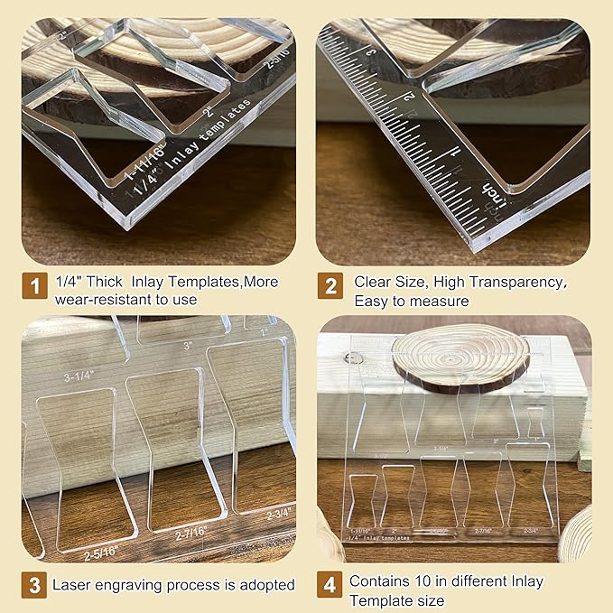 10 in 1 Butterfly Inlay Template,Router Template for Woodworking,Decorative Wood Router Jig Bowtie Inlay Kit for Precise Cuts,Butterfly Inlay Template Decorative (Single Piece Templates)