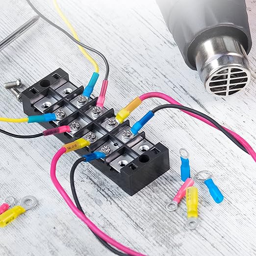 Wirefy 90 PCS Heat Shrink Ring Terminals 3/8" - a Resistant Ring Connectors - Eyelet Wire Connectors - Yellow 10-12 AWG