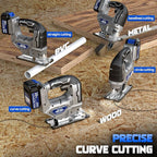 Jigsaw Compatible With Dewalt 20v Max Battery, Cordless jig saw Brushless Motor, 0°- 45° Bevel Cuts, LED Light with 3 Position Orbital Setting for Cutting (With 5Ah Battery & Charger Station Kit)