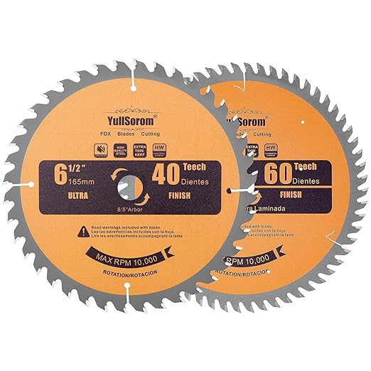 6-1/2 inch Circular Saw Blade 40T 60T Combo Pack with 5/8" Arbor，Ultra Fine Finish for Wood Cutting, Thin-Kerf (6-1/2 Inch 60T+40T)