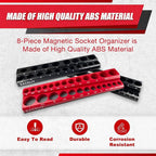8Pcs Magnetic Socket Organizer Set, 1/2", 1/4" and 3/8" SAE & Metric Deep & Shallow Tools Tray Holder Kit, holds 199pcs Sockets (sockets not included) (8PC 1/2&3/8&1/4)