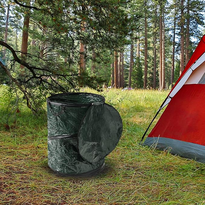 Wakeman 29.5-Gallon Pop up Outdoor Garbage Can Set - Set of 2 Collapsible Trash Cans for Parties, Yard Waste, or Laundry - Camping Accessories