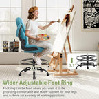 500LBS Drafting Chair, High Back Safer Standing Desk Chair, Executive Tall Office Chair with Flip-up Armrests, Upholstered Fabric Task Chair, Ergonomic Seat with Adjustable Height&Foot Ring, Blue