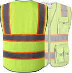 JKSafety 10 Pockets Hi-Vis Neon Color Frontal Zipper Mesh Safety Vest for Men Women Safety Utility for works Comply to ANSI/ISEA Class 2 (86-Yellow XL)
