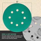 Dura-Gold Premium 1000 Grit 5" Green Film Sanding Discs, 8-Hole Pattern, Box of 50 - Dustless Hook & Loop Backing Sandpaper for DA & Random Orbital Sander, Detail Color Sand Auto Paint Wood Furniture