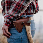 The Scout Hatchet - Compact German Made Camping & Backpacking Hatchet, 11.8" Ash Handle with Anti-Slip Grip, 0.88 lb Lightweight Design, Premium Leather Sheath (Red Stripe)