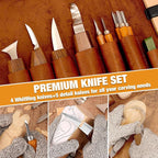 Wood Carving Kit, 24Pcs Wood Carving Tools with PU Storage Bag, Wood Whittling Knife Kit with 4pcs Templates & 6pcs Basswood Blocks for DIY Beginners