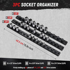 ALOANES Magnetic Socket Organizer Set, 3-Piece Heavy Duty Aluminum Socket Holder Socket Rail Organizer for Tool Box, 360°Swivel Clips Socket Rack 1/4, 3/8, 1/2-Inch x 40 Clips (Black)