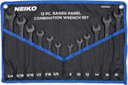 NEIKO 03582A Combination Wrench Set, 12 Pc Raised Panel Combo Wrenches Set, Metric and Standard, Black Oxide Drop Forged Carbon Steel, Mechanic Open End Wrench Set, Small Box End Wrench Set SAE & MM