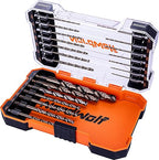 NordWolf 21-Piece M35 Cobalt Drill Bit Set for Stainless Steel, Hard Metals & Cast Iron, Jobber Length with 1/4" Hex Shank, SAE Sizes 1/16" to 1/2" in Storage Case