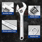 WORKPRO 3-Piece Adjustable Wrench Set, Forged Carbon Steel, Chrome-Plated, SAE & Metric Scale (6-inch, 8-inch, 10-inch)
