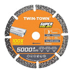 TWIN-TOWN 3" Diamond Cutting Wheel with 3/8" Arbor, Metal Cut Off Wheel, Carbide Cutting Wheel for Angle Grinder, 5000+ Cuts on Rebar, Steel, Iron, and INOX