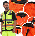JKSafety Hi Vis Reflective Safety Vests for Men Women High Visibility Vest with Pockets Mesh Fabric Construction Safety Apparel Neon Vest for Work (220-Orange XXL)