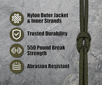 BORED? PARACORD! 550 lb Paracord - Ideal for Crafting, Camping, DIY Projects, Active & Military Outdoors - Strong Survival Rope - Tactical Parachute Cord Type III - Olive Drab Green 250 Feet