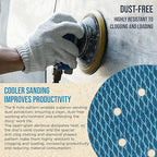 Premium 80 Grit 6" Rhombus Diamond Shape Blue Sanding Discs, 6-Hole, Box of 50 - Hook & Loop Anti-Clogging J-Cloth Dustless Sandpaper for Random Orbital Sanders, Sand Auto Paint, Wood