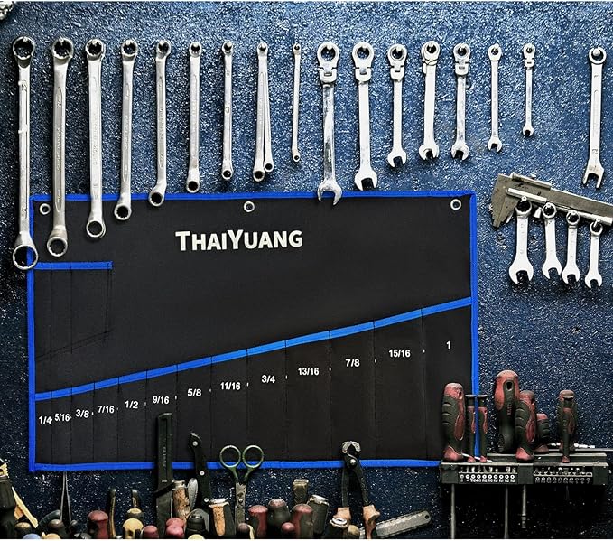 12-Pockets Metric 8-19mm Wrench Roll Up Pouch Standard Pockets Wrench Tool Bag Organizer (not including wrench)