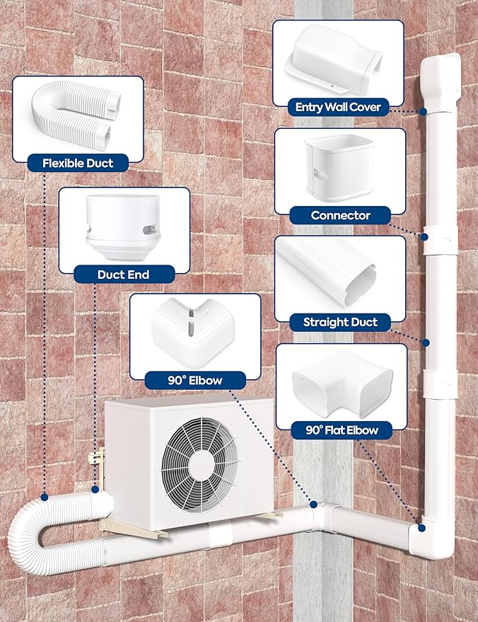 4" 9.5Ft Mini Split Line Set Cover with Flexible Duct, Upgrade PP Decorative Minisplit Lineset Cover Kit, Paintable for Mini Split, Air Conditioner, Central AC, HVAC and Heat Pumps, White
