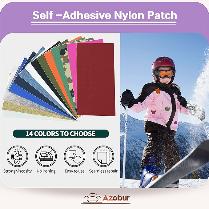 Azobur 2-Pack Nylon Repair Patches Self Adhesive Vinyl Outdoor Camping Gear Repair Kit,Waterproof Fabric Repair Patches for Down Jacket, Tent, Sleeping Bag （10X20cm）