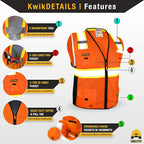 KwikSafety - Charlotte, NC - BIG KAHUNA Safety Vest [11 Pockets] Class 2 ANSI OSHA Reflective Vest Durable High Visibility Vest Construction Safety Vest for Men Industrial Work Gear/Orange 3XL