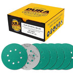 Dura-Gold Premium 60 Grit 5" Green Film Sanding Discs, 8-Hole Pattern, Box of 25 - Dustless Hook & Loop Backing Sandpaper for DA & Random Orbital Sanders, Sand Automotive Paint Woodworking Furniture