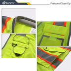 JKSafety 9 Pockets Hi-Vis Safety Vest Breathable Mesh Fabric Cushioned Collar Work Utility PPE Lightweight Industrial Work Gear ANSI/ISEA compliant (101-Yellow XL)