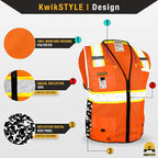 KwikSafety - BIG KAHUNA DIGITAL Safety Vest [LIMITED EDITION] Class 2 ANSI OSHA Reflective Vest Durable High Visibility Vest Construction Safety Vest for Men Industrial Work Gear/Orange 3XL