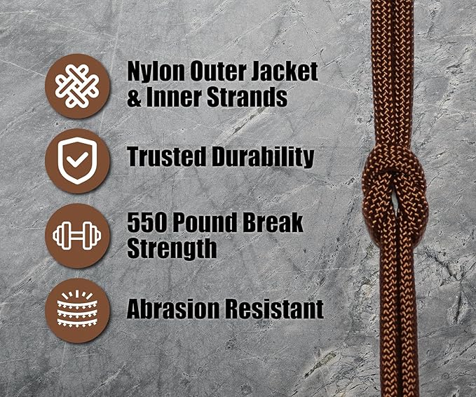 BORED? PARACORD! 550 lb Paracord - Ideal for Crafting, Camping, DIY Projects, Active & Military Outdoors - Strong Survival Rope - Tactical Parachute Cord Type III - Chocolate Brown 250 Feet