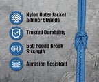 BORED? PARACORD! 550 lb Paracord - Ideal for Crafting, Camping, DIY Projects, Active & Military Outdoors - Strong Survival Rope - Tactical Parachute Cord Type III - Tarheel Blue 50 Feet