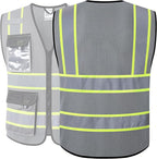 JKSafety Hi Vis Reflective Safety Vests for Men Women High Visibility Vest with Pockets Mesh Fabric Construction Safety Apparel Neon Vest for Work (220-Grey XXL)