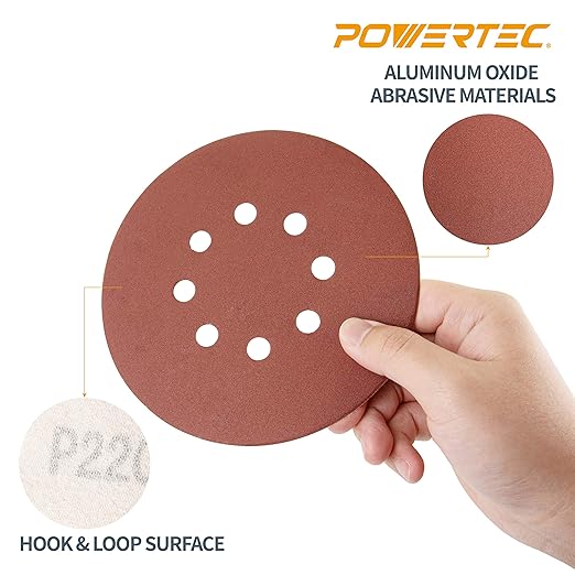 POWERTEC 45106 A/O Hook and Loop 8 Hole Disc, 6-Inch, 60 Grit, 25 PK
