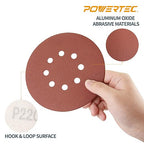 POWERTEC 45106 A/O Hook and Loop 8 Hole Disc, 6-Inch, 60 Grit, 25 PK