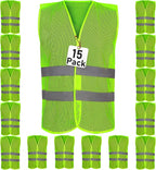 Safety Vest - 10 Pack and 15 Pack - High Visibility Vest for Everyday Use, Lightweight, Comfortable and Breathable