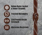 BORED? PARACORD! 550 lb Paracord - Ideal for Crafting, Camping, DIY Projects, Active & Military Outdoors - Strong Survival Rope - Tactical Parachute Cord Type III - Pig Skin 250 Feet