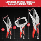 Vice Grips Pliers Set - 6-Piece Set Including 6-1/2" & 9-1/2" Long Nose, 5", 7" & 10" Curved Jaw, 6" C-Clamp Locking Pliers With Rolling Pouch