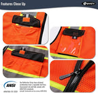 JKSafety Hi Vis Reflective Safety Vests for Men Women High Visibility Vest with Pockets Mesh Fabric Construction Safety Apparel Neon Vest for Work (220-Orange XXL)