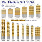 Metric 99 Pieces Titanium Twist Drill Bit Set, 135° Tip High Speed Steel, Size from 1.5mm up to 10mm, Ideal Drilling in Wood/Cast Iron/Aluminum Alloy/Plastic/Fiberglass, with Hard Storage
