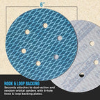 Premium 120 Grit 6" Rhombus Diamond Shape Blue Sanding Discs, 6-Hole, Box of 50 - Hook & Loop Anti-Clogging J-Cloth Dustless Sandpaper for Random Orbital Sanders, Sand Auto Paint, Wood